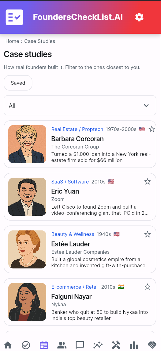 Learn screen in the FoundersCheckList.AI app